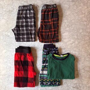 Lot of 4 Old Navy Boys Flannel Pajama Pants & Shirt Size M (8) Plaid Christmas